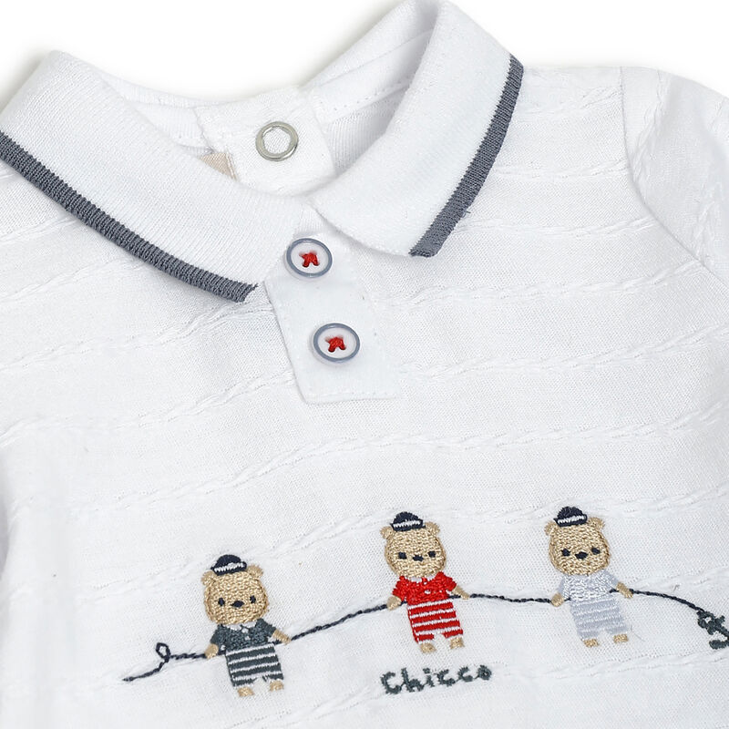 Boys Dark Light Blue Baby's Smock with Leggings image number 4